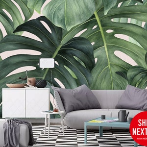 Nordic Style Big Tropical Leaves | Banana Leaf | Peel and Stick Self Adhesive or Pasted | Removable Wallpaper | Custom Size