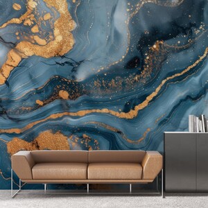 Blue and Gold Marble Abstract Wallpaper - Featuring Gorgeous Golden ...