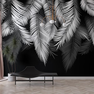 Black and White Palm Leaf Wall Mural – Elegant Tropical Wallpaper for ...