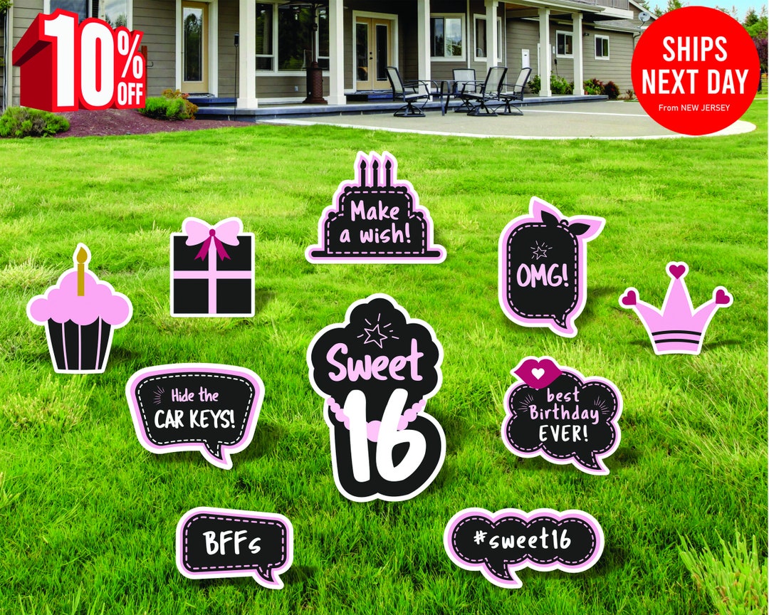 Happy Sweet 16 Yard Sign Outdoor Party Lawn Decoration Sixteen Birthday