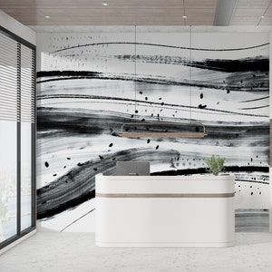 Artistic Black Brush Stroke Wall Mural | Pattern Wall Mural | Self Adhesive or Pasted | Removable Abstract Wallpaper