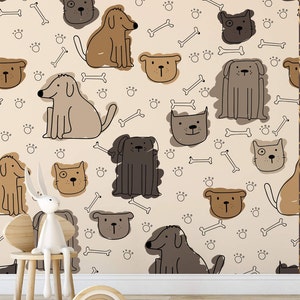 Dog Pattern Children's Room Wallpaper | Wall Mural | Peel and Stick Nursery Wallpaper | Removable Wallpaper, Dog Wallpaper, Nursery Boy Girl