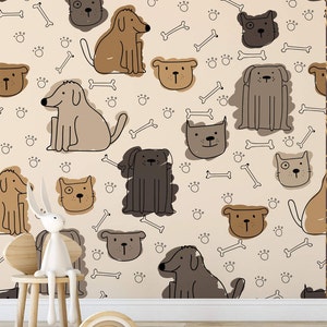 Dog Pattern Children&#39;s Room Wallpaper | Wall Mural | Peel and Stick Nursery Wallpaper | Removable Wallpaper, Dog Wallpaper, Nursery Boy Girl