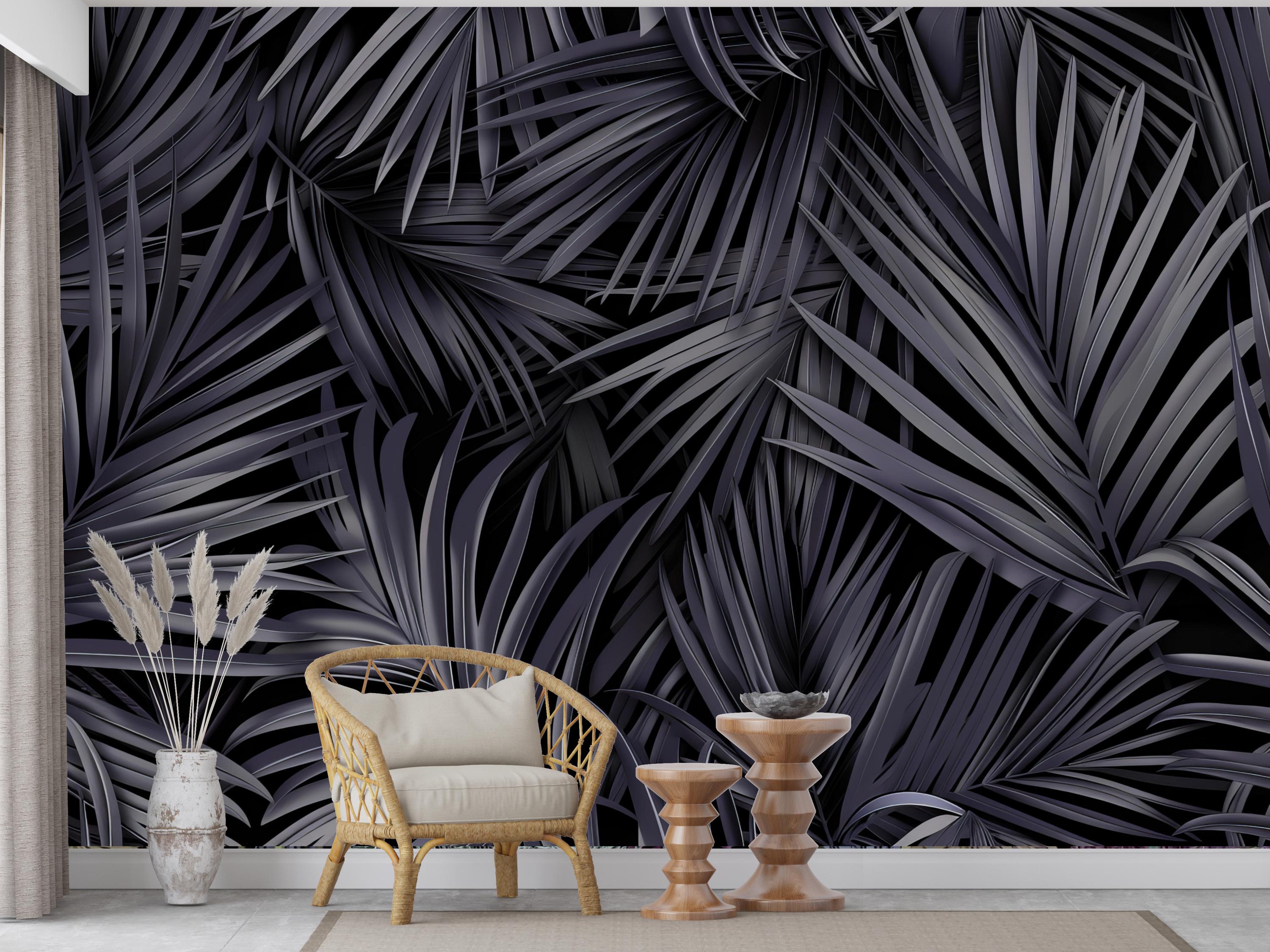 Dark Palm Leaf Wallpaper – Monochrome Tropical Mural for Moody ...