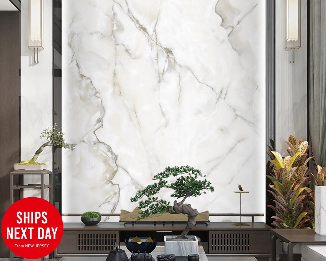 Light Luxury Limestone Slab Glossy Wallpaper Pattern Wall Mural Peel