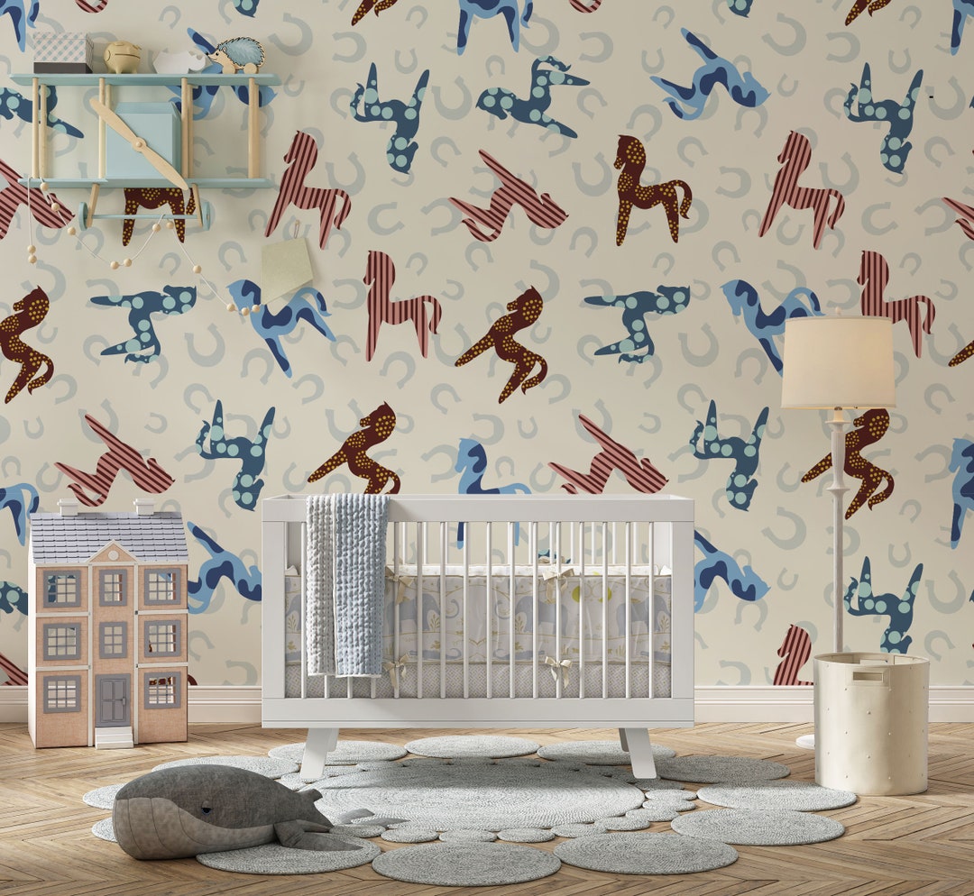 Horse Pattern Wallpaper Wall Mural Peel and Stick Nursery Wallpaper