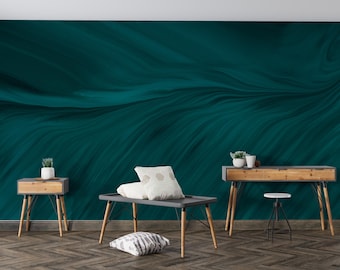Modern Teal Abstract Wall Mural – Sophisticated Artistic Wallpaper with Fluid Wave Pattern for Stylish Home and Interior Walls