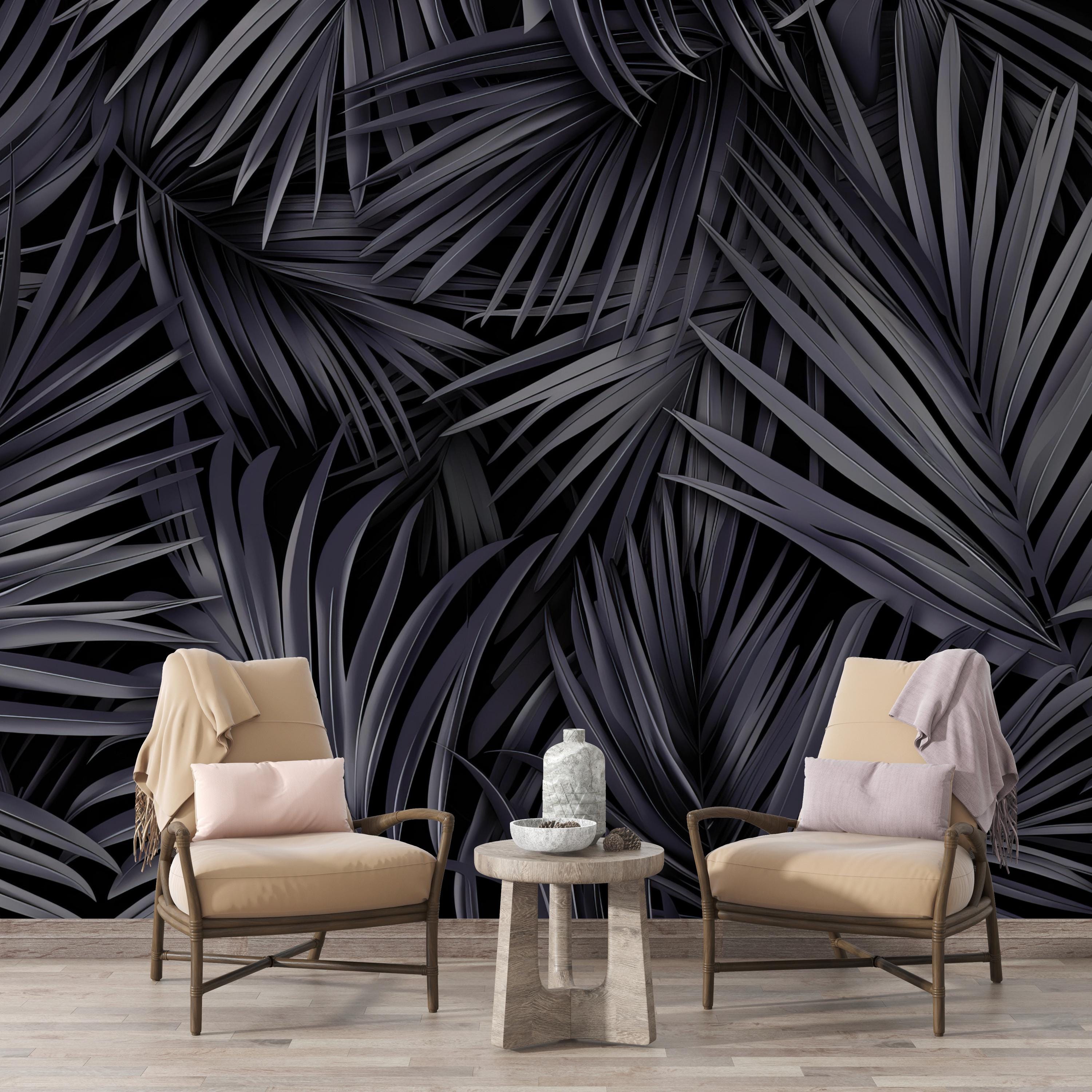 Dark Palm Leaf Wallpaper – Monochrome Tropical Mural for Moody ...