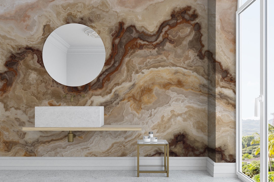 Honey Onyx Marble Wallpaper | Pattern Wall Mural, Peel & Stick - Etsy