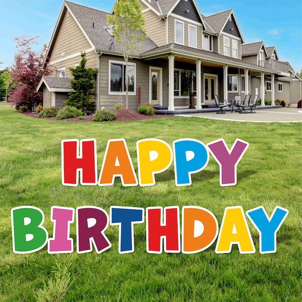 Happy Birthday Yard Sign | Lawn Signs | Outdoor Lawn Decorations | Ornaments | 16 Inch Letters with 15 Inch Stakes