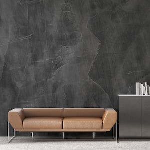 Elegant Dark Textured Wall Mural – Industrial Black Concrete-Look Wallpaper for Modern Minimalist Interiors, Peel and Stick or Pasted Mural