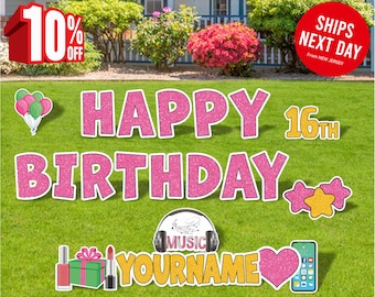 Personalized Happy Birthday Lawn Sign, Custom Name & Age, Outdoor Decor