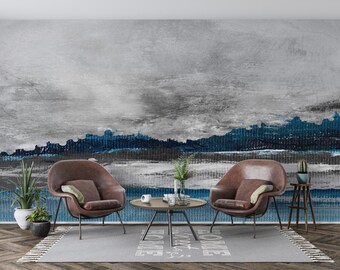Artistic Coastal Peel and Stick Wallpaper, Abstract Blue Ocean Scenery Wall Mural, Textured Landscape Wallpaper for Bathroom Decor