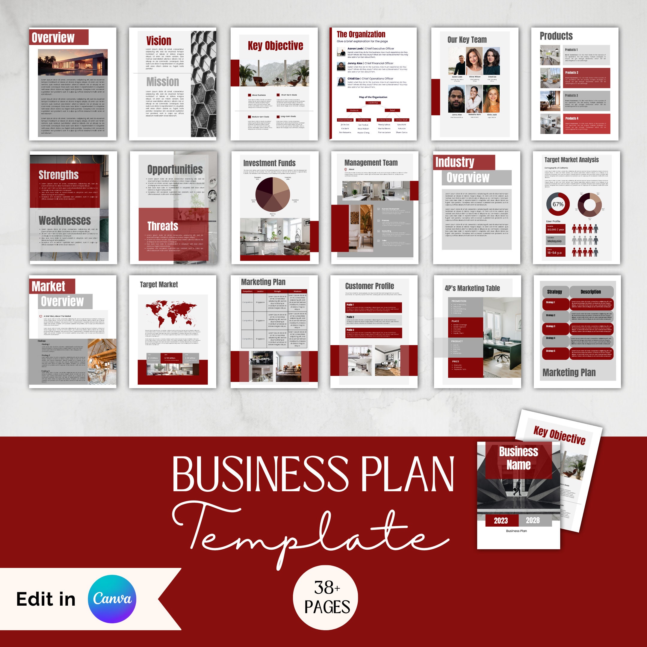 Small Business Plan Template Canva, Business Planner, Editable Business