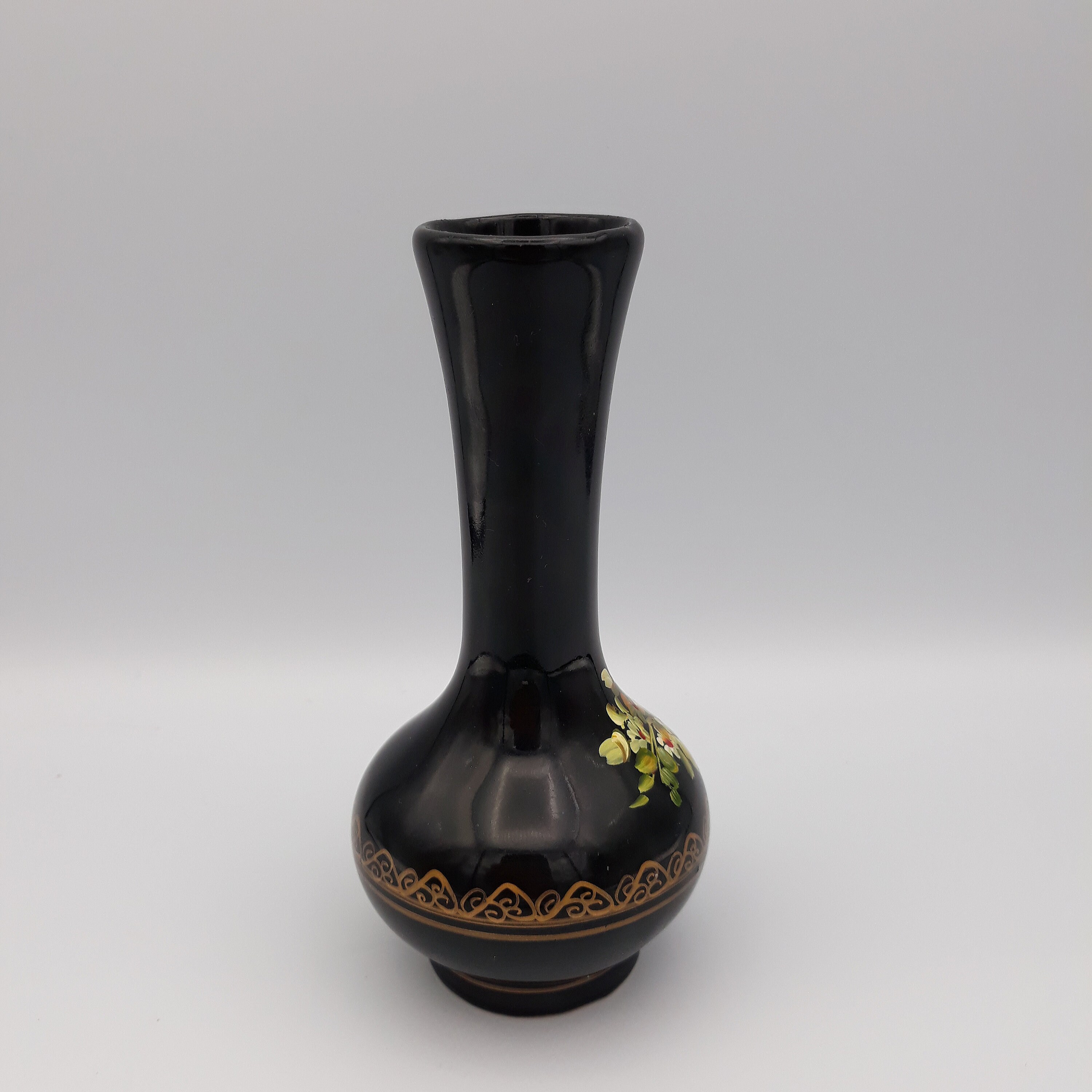 Vintage Black Bud Vase with Floral Pattern Hand Painted Bud Etsy