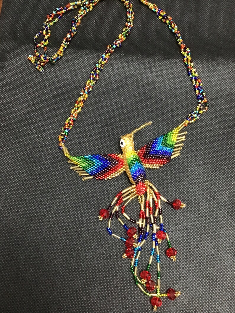 Handmade beaded hummingbird necklace Etsy