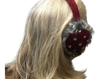 Faux fur lined merino wool earmuffs, wool earmuffs, organic wool earmuffs, winter fashion headwear