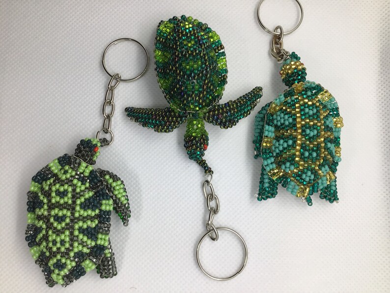 Beaded turtle keychain turtle keychain beaded turtle hand Etsy