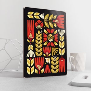 Wood poster with Ukrainian ornament, Gifts from Ukraine, Wood wall hanger art, Aesthetic poster, Wood painting, Folk wall decor