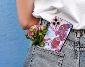 Ukrainian landscape scene iPhone case 13 pro Folk wall art iPhone case 12 pro max Ukrainian woman iPhone 8+ cases Ukrainian painting Xr