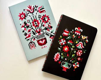 Set of 2 notebooks flower folk art, Ukraine folk, Ukraine paintings, Ukrainian gifts, Ukraine ornaments, Notebook as gift
