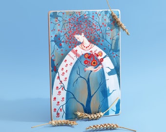 Ukrainian painting Wood wall art poster hanger Ukrainian Art Wooden gifts Ukraine folk A4 Ukrainian folklore Ukraine art Ukraine paint art