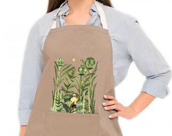 Artichokes print Beige Apron Cooking apron baking Aprons for her Gardening Apron for Kitchen Housewarming gift Apron gift