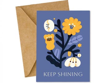 Keep Shining Inspirational Greeting Card, Moody Floral Postcard with Envelope, Encouragement Gift for Friend, Motivational Postcard