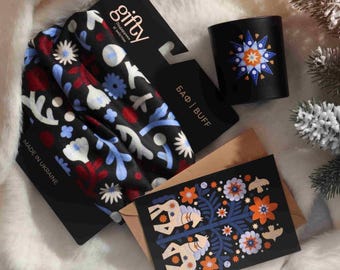 Modern Gift Set - Soy Scented Candle & Versatile Neck Gaiter Buff - Aesthetic Birthday Gift for Her, Minimalist Soulful Gift Box