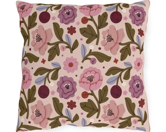 Vintage Pink Floral Pillow, Cottagecore Garden Flower Cushion | Aesthetic Throw Pillow