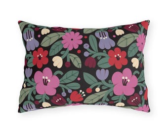 Vintage Red Wildflower Floral Outdoor Pillows | Retro Flower Pattern Cushion Cover