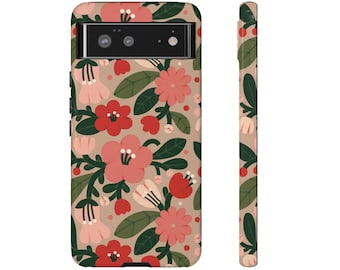 Red Spring Floral Tough Case, Protective Floral Phone Case for iPhone