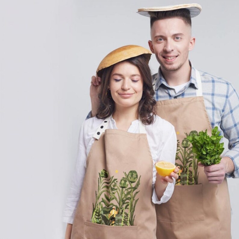 Artichokes print Beige Apron Cooking apron baking Aprons for her Gardening Apron for Kitchen Housewarming gift Apron gift image 3