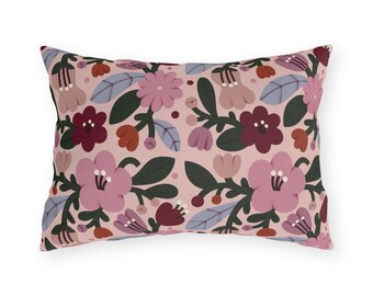 Abstract Pink Lumbar Outdoor Pillows | Vibrant Accent Cushion, Custom Size