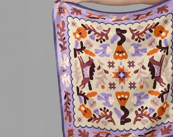 Lilac Scarf, Square Scarf Gift, Hairband, Elegant Head Wrap for Women, Purse Lightweight Scarf, Scarf Accessories For Hair/Head/Neck