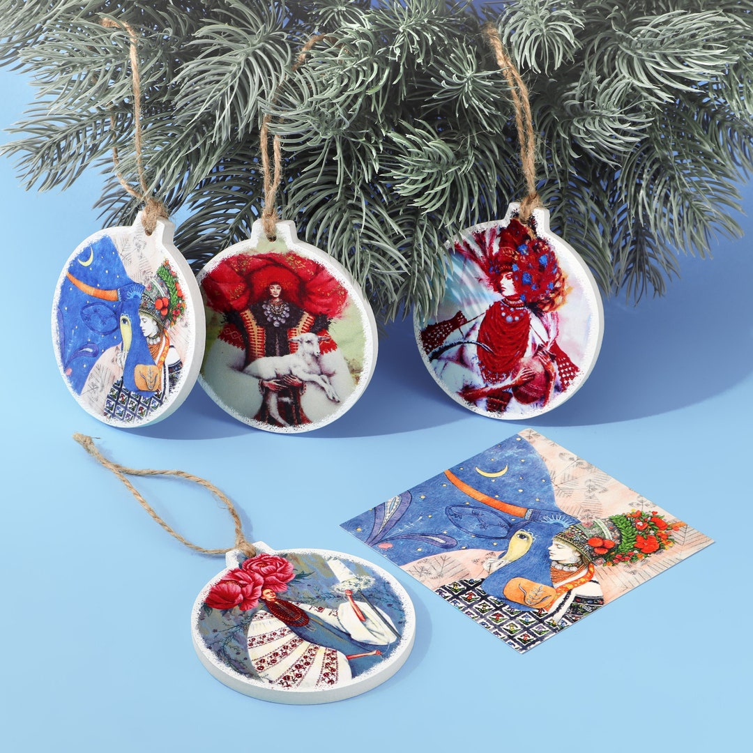 Gift Set Xmas Ornaments Wooden Christmas Ornament Set of 6 Ukraine