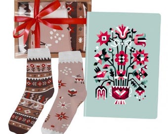 Ukrainian Ethno Gift Set - Tree of Life Notebook & Ethnic Motif Socks Bundle - Traditional Symbol Gift for Ukrainians, Birthday Present