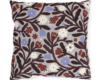 Blue Flowers Outdoor Pillow | Floral Garden Accent, Weather-Resistant