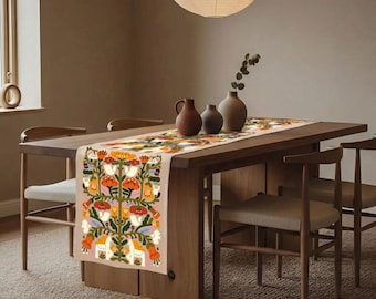 Table Runner, Modern Ethno Cotton Table Decor, Traditional Folk Art Design