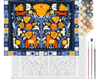 Ethnic Inspired Paint By Number Kit | DIY Folk Art Painting with Horses & Birds | Decorative Home Decor Art | Relaxation Craft for Adults