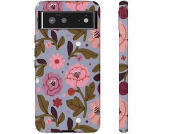 Pink & Purple Flowers Ombre Phone Case, Tough Cases, Vintage Floral Pattern, Spring Design