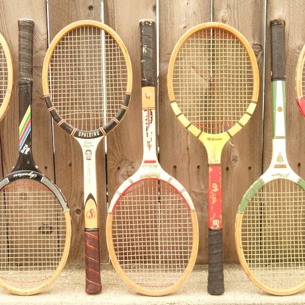 Vintage Wooden Tennis Racquet Decor Old Wooden Tennis Rackets Wilson Don Budge Spalding Pancho Gonzales Rawlings John Newcombe & JC Higgins