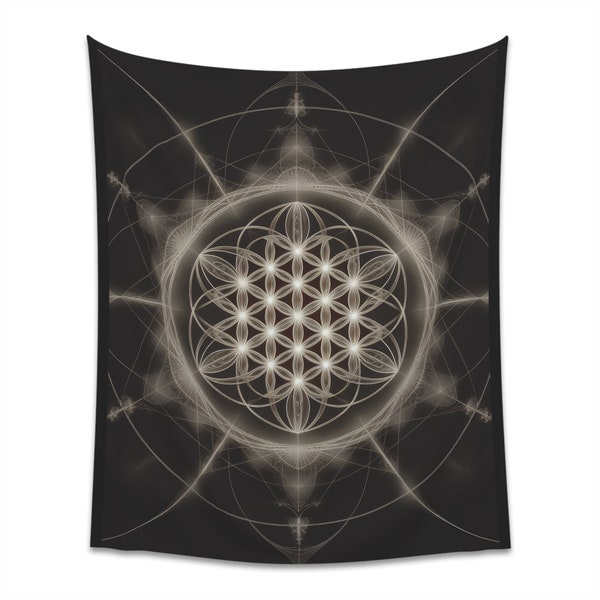 Mesmerizing Sacred Geometry Wall Tapestry, Altar Cloth - Flower of Life, Fractals, Seed of Life