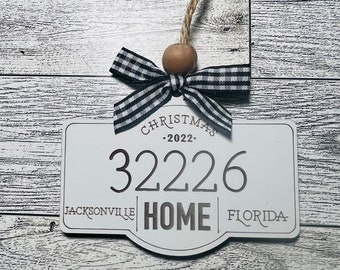 Zip code ornament,proud city/town ,distance friend/gift,Christmas,