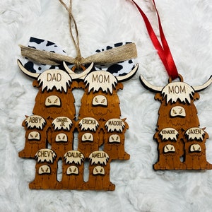 Personalized family stocking ornament Christmas highland cow  tree