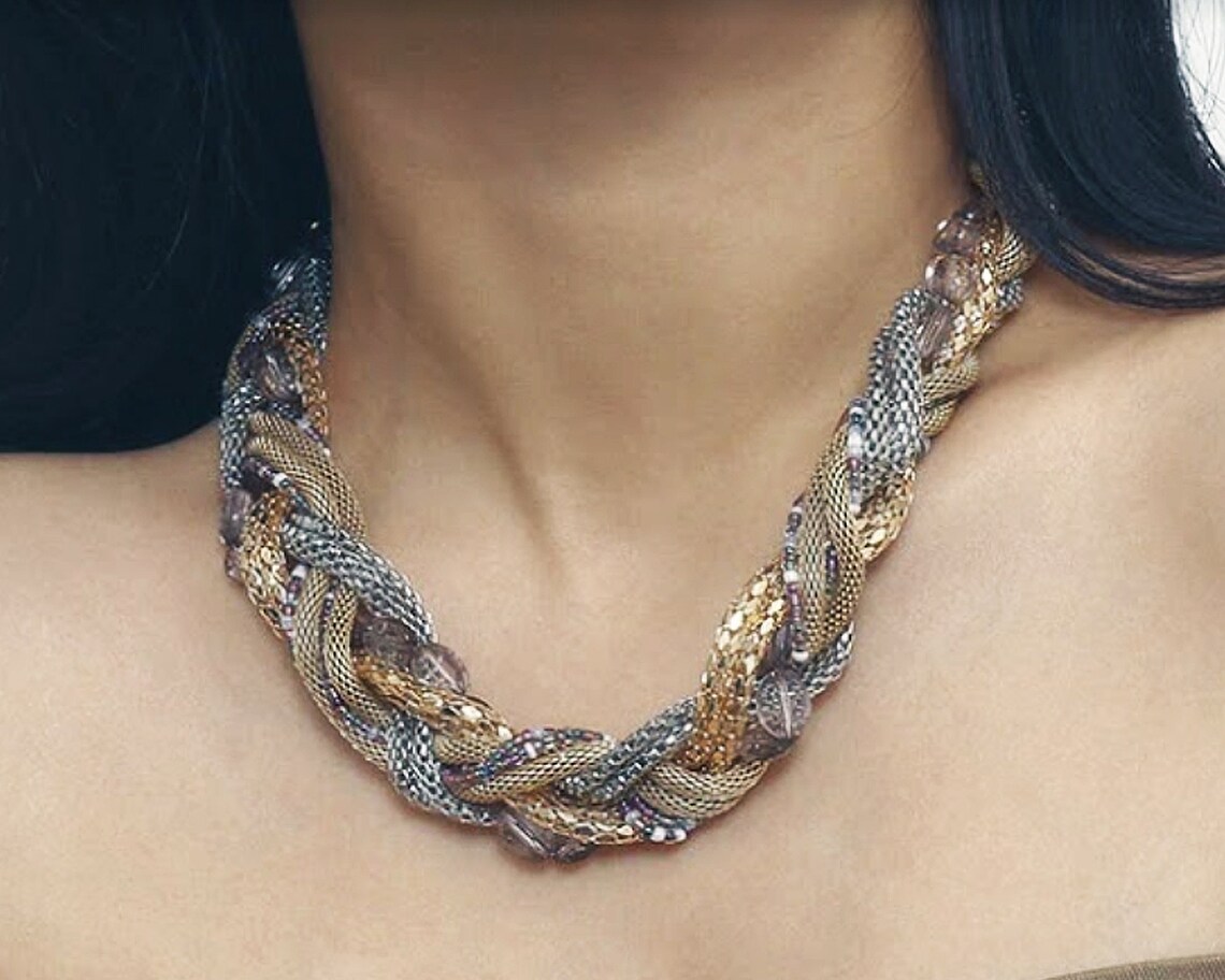 Chunky Twisted Chains & Beads Necklace Plata y Oro Collana Etsy