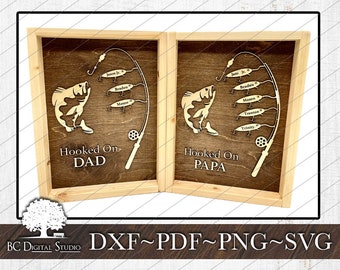 Hooked On Dad Fishing Sign SVG | Father Gift Svg | Fishing Svg | Grandpa Sign | Digital File Download | Dxf Pdf Png Svg | Commercial Use