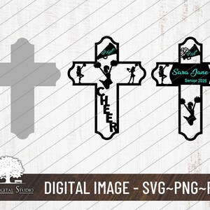 Cheer Cross SVG Laser Cut File | Faith Sports Design for Glowforge, xTool, Cricut, Silhouette | PNG PDF Instant Download | Senior Sports
