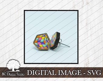 RUBIK'S CUBE Studs SVG | 80s Earrings | 90s Earrings | Stud Earrings | Earring Svgs | Stud Svgs | Glowforge Studs Svg | Laser Cut Files