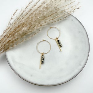 Stainless steel earrings: Handmade 18K gold-plated hoop earrings with Dalmatian jasper unique and feather-light statement earrings in a pair image 1